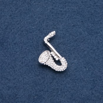 Брошка музична серія "Саксофон" 28х25мм колір металу "срібло"