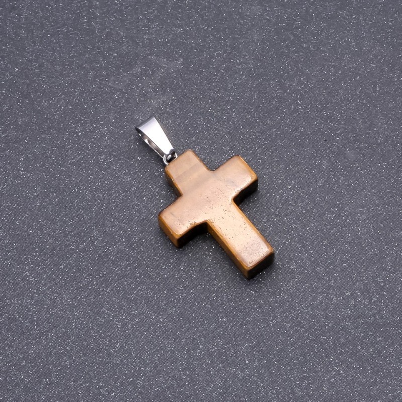 Přívěšek kříž, kámen tygří oko 25×18 mm