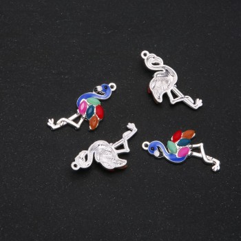 Kovové komponenty – Přívěšek Flamingo se smaltovaným modrým krkem, 30 × 14 mm, balení 4 ks