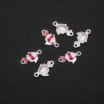 Konektor Rybička s červeným smaltem, 22×13 mm, balení 6 ks, šedý kov