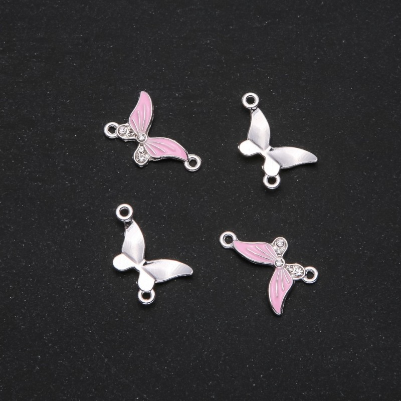 Konektor motýl s růžovým smaltem 24×12 mm, balení 4 ks