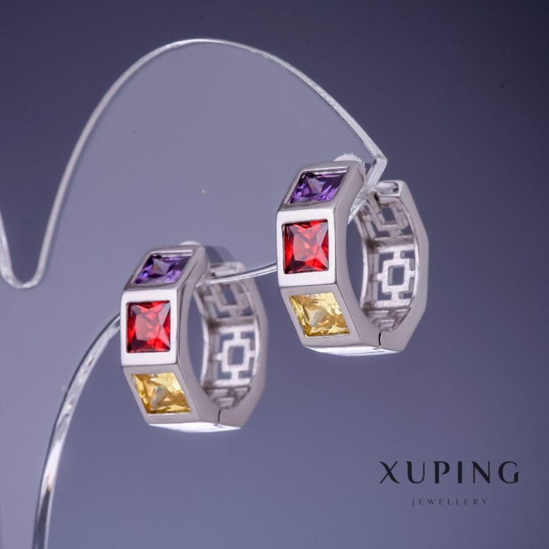 Náušnice Xuping rhodiované s různobarevnými krystaly 18 × 7 mm