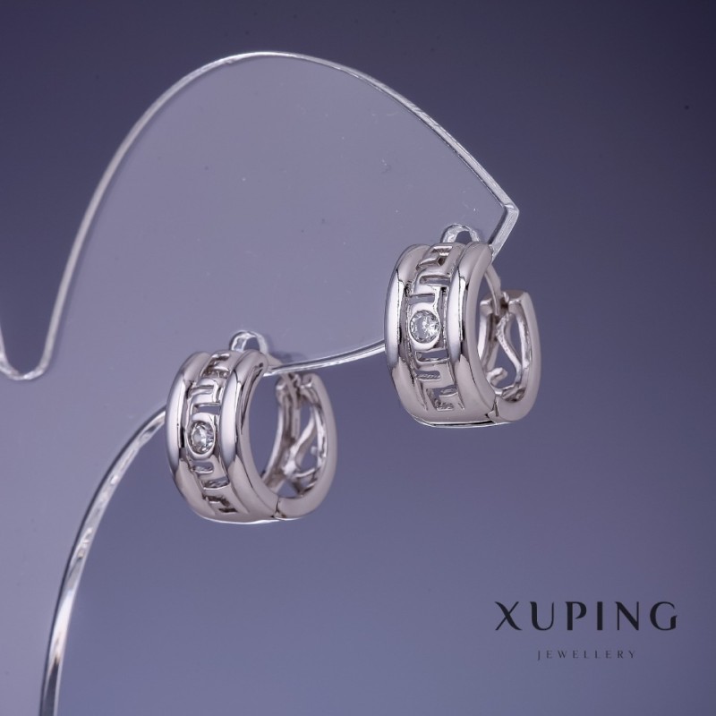 Náušnice Xuping 12×7 mm rhodiované se bílými krystaly