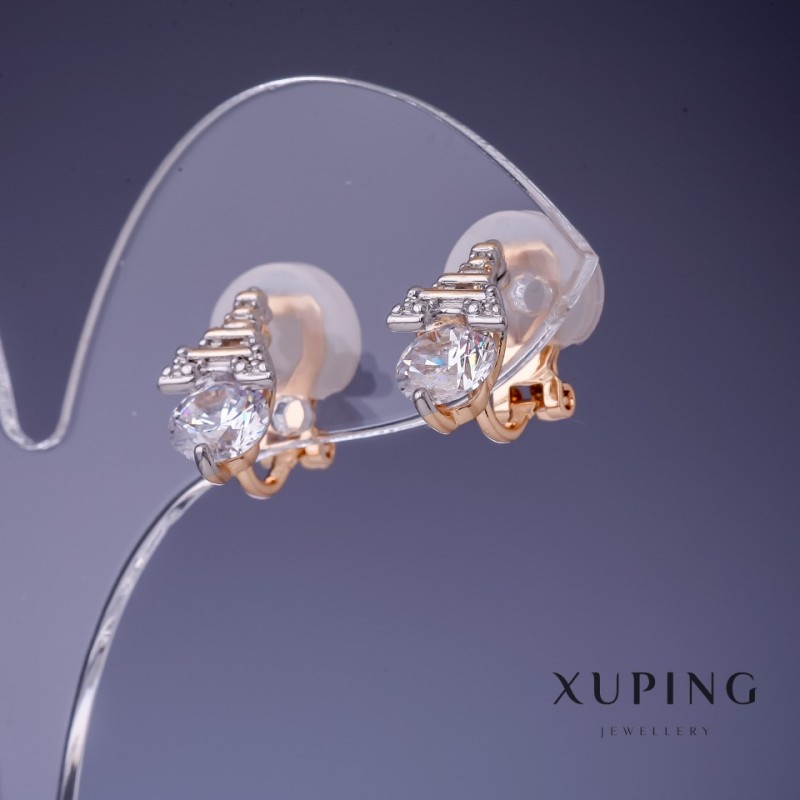 Náušnice Xuping „Eiffelovy věže“ s bílými krystaly 8×14 mm, pozlacení 18K
