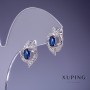 Náušnice Xuping se modrými krystaly 17×11 mm rhodiované