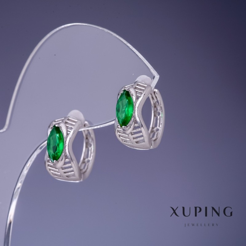 Náušnice Xuping se zelenými krystaly 15×7 mm rhodiované