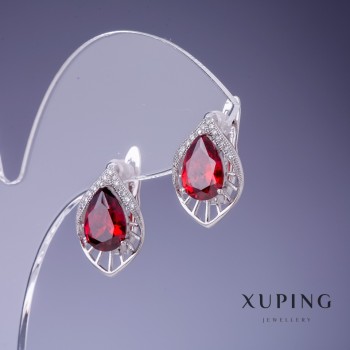 Náušnice Xuping s červenými krystaly 17×12 mm rhodiované
