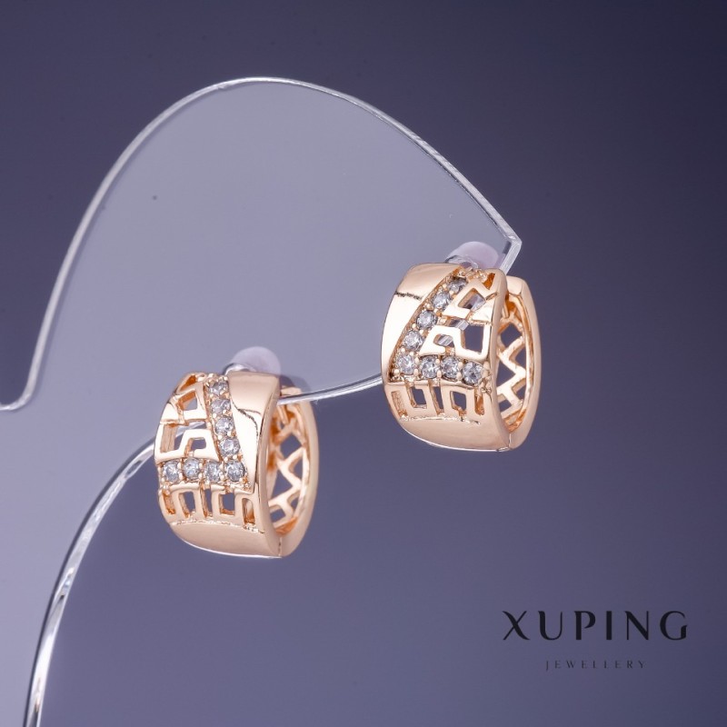 Náušnice Xuping 8×14 mm s pozlacením 18K a bílými krystaly