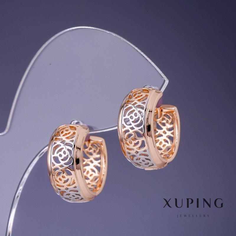 Náušnice Xuping „Růže“ 16×8 mm, pozlacení 18K a rhodiované