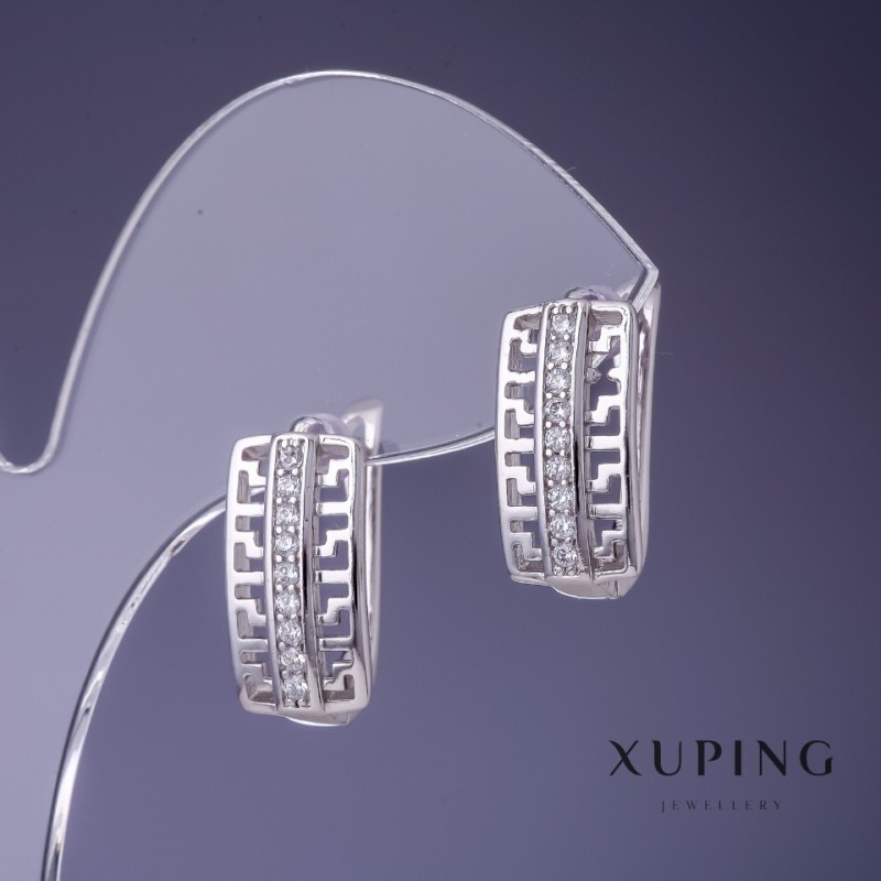 Náušnice Xuping s řeckým vzorem 17×9 mm, rhodiované