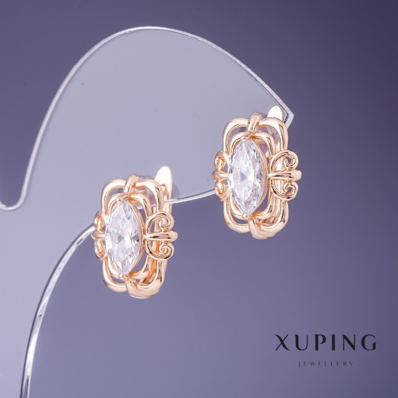 Náušnice Xuping bílé zirkony 15×11 mm «pozlacené 18K»