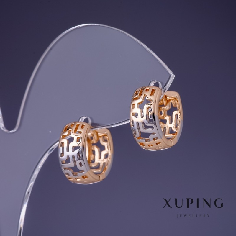 Náušnice Xuping 14×7 mm s pozlacením 18K a rhodiováním