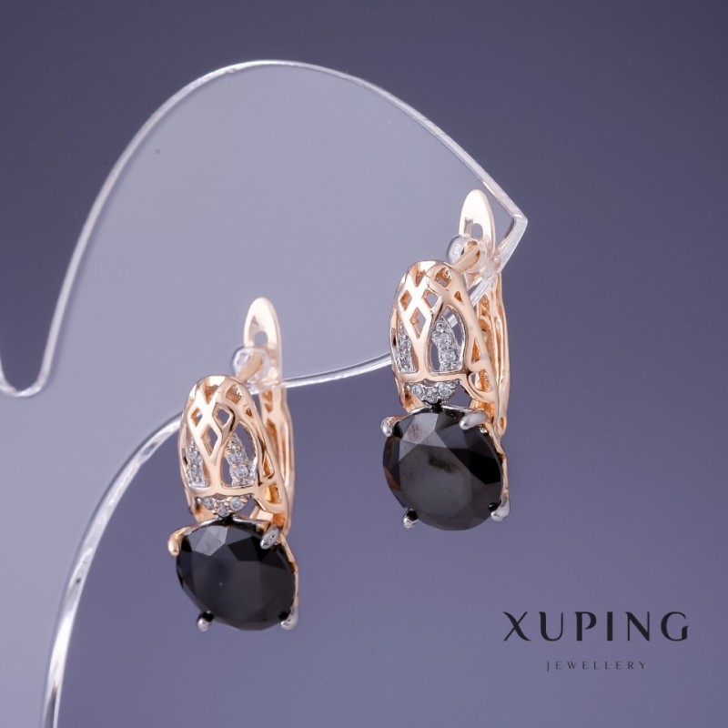Náušnice Xuping s černým zirkonem 18×9 mm, pozlacené 18K