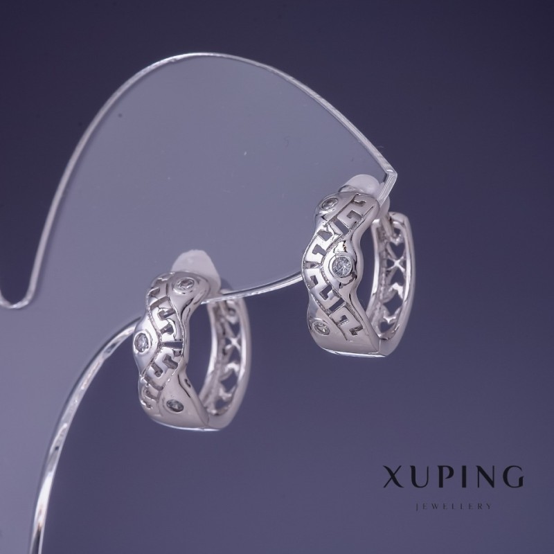 Náušnice Xuping 15×6 mm rhodiované se bílými krystaly