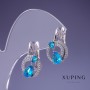Náušnice Xuping s modrým topazem a cirkóny, rhodiované, 20×12 mm