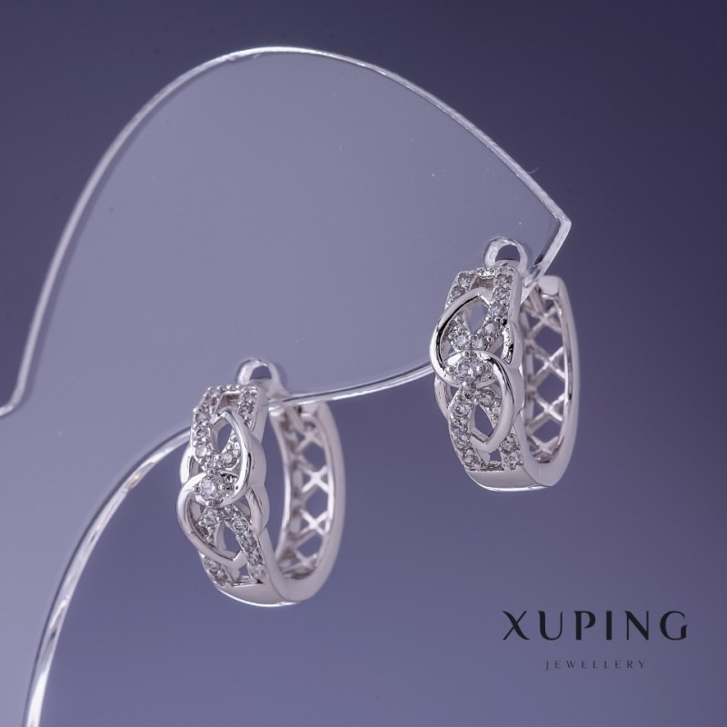 Náušnice Xuping 6×14 mm rhodiované se bílými štrasovými kamínky