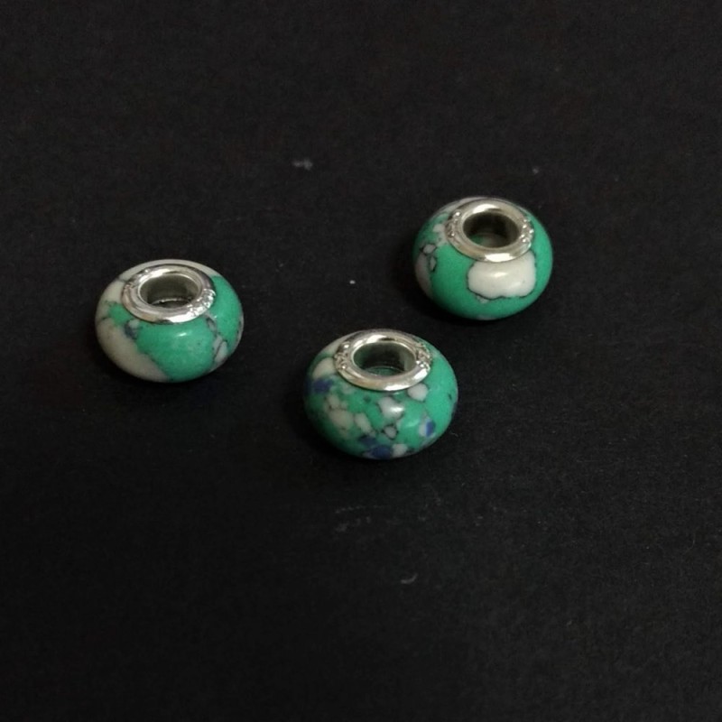 Korálek Pandora „mramorový“ bílozelený, průměr 14×9 mm, otvor 5 mm, balení 4 ks