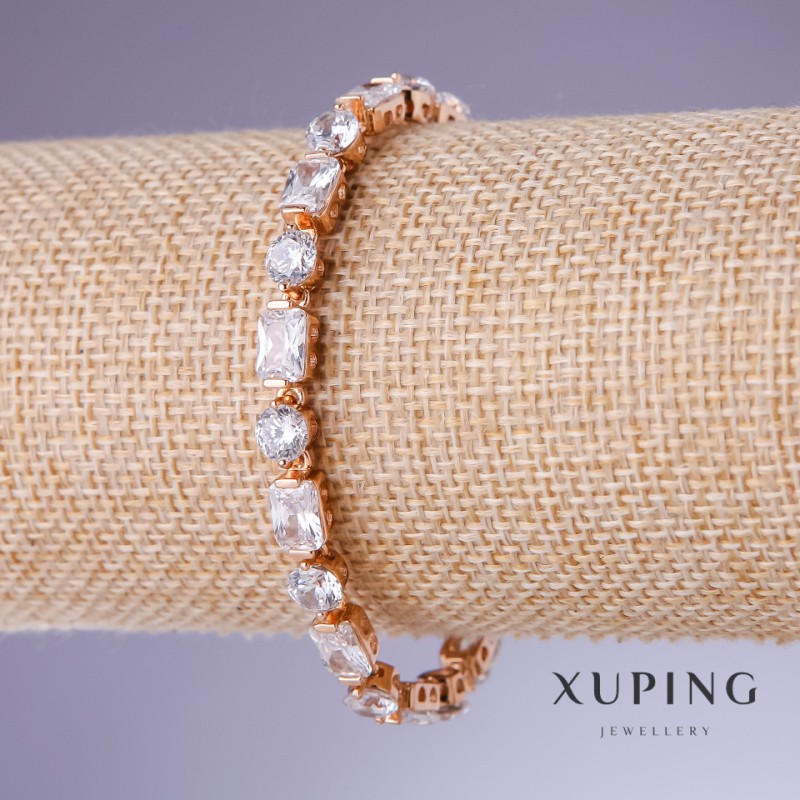 Náramek Xuping se bílými zirkony, tloušťka 5 mm, délka 19 cm, pozlacení 18K