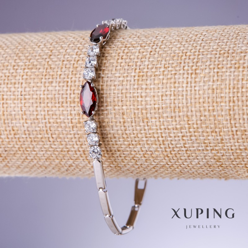 Náramek Xuping s červenými zirkony „Rubín“, tloušťka 3–6 mm, délka 18–19 cm, rhodiované 18K