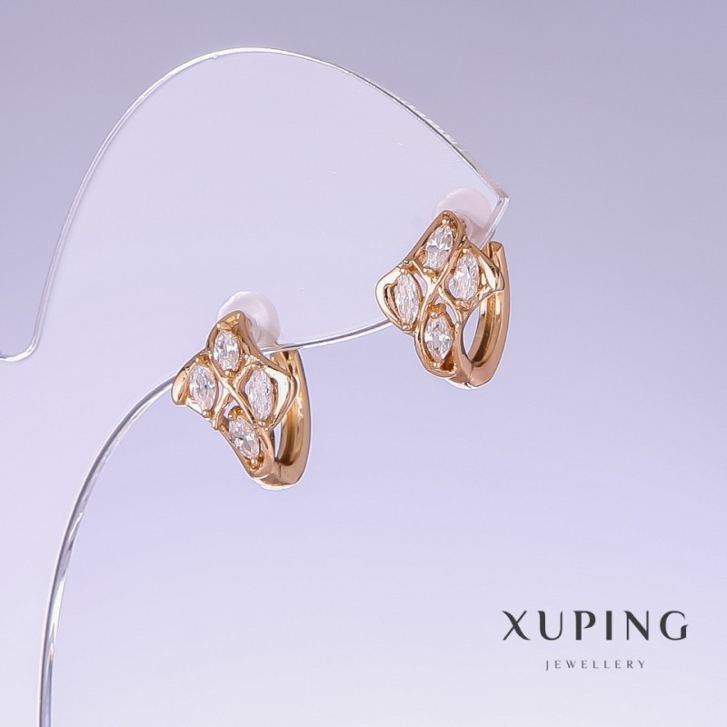 Náušnice Xuping s bílým cirkonem, délka 13 mm, tloušťka 9 mm, pozlacení 18K
