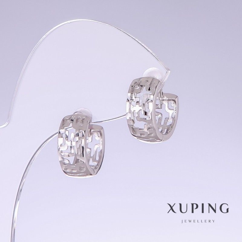 Náušnice Xuping, délka 14 mm, tloušťka 6,5 mm, rhodiový povlak