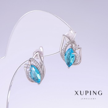 Náušnice Xuping se světle modrými zirkony Topaz, délka 17 mm, tloušťka 10 mm, rhodiované