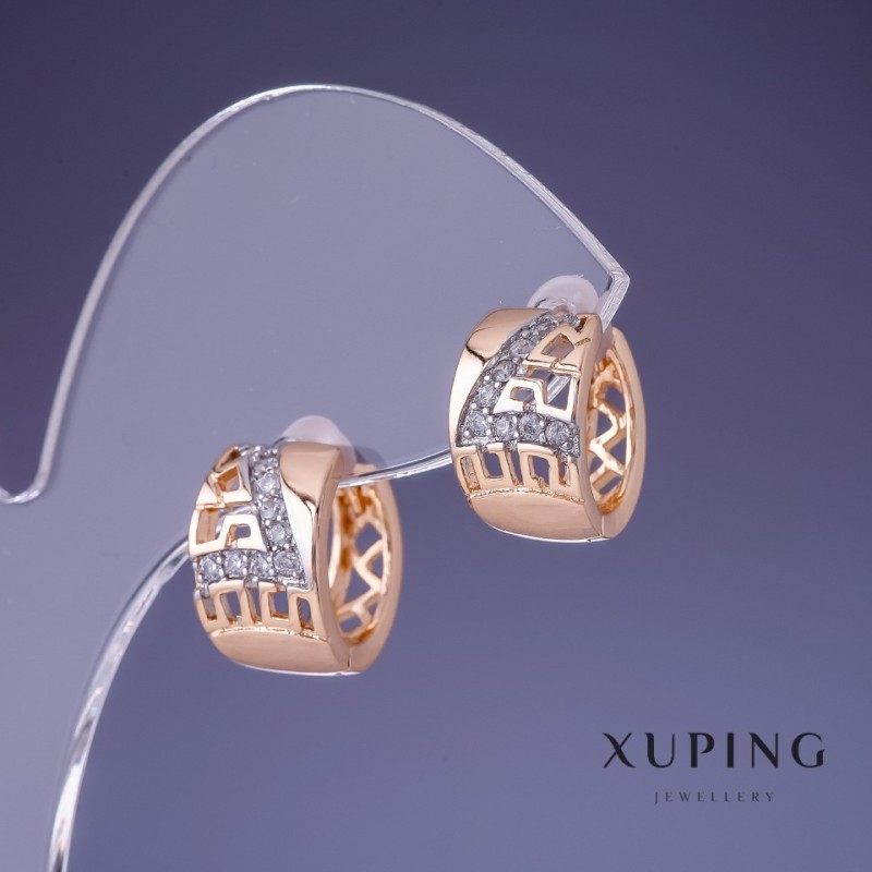 Náušnice Xuping 14×8 mm s pozlacením 18K a bílými krystaly