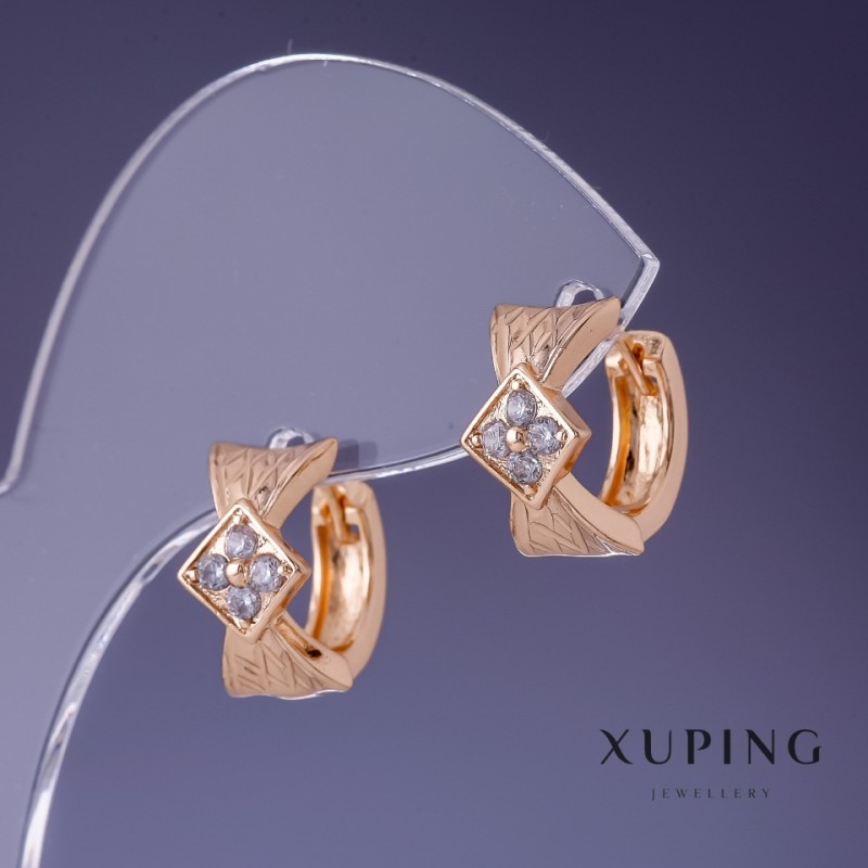 Náušnice Xuping 12×8 mm, pozlacené 18K, s bílými krystaly