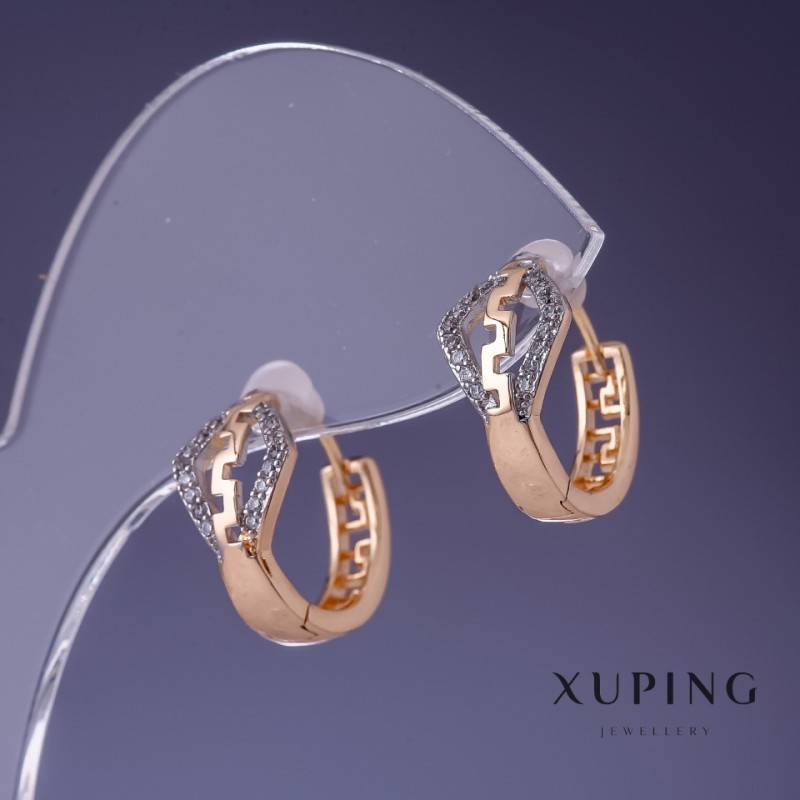 Náušnice Xuping 15×8 mm pozlacené 18K s bílými štrasovými kameny