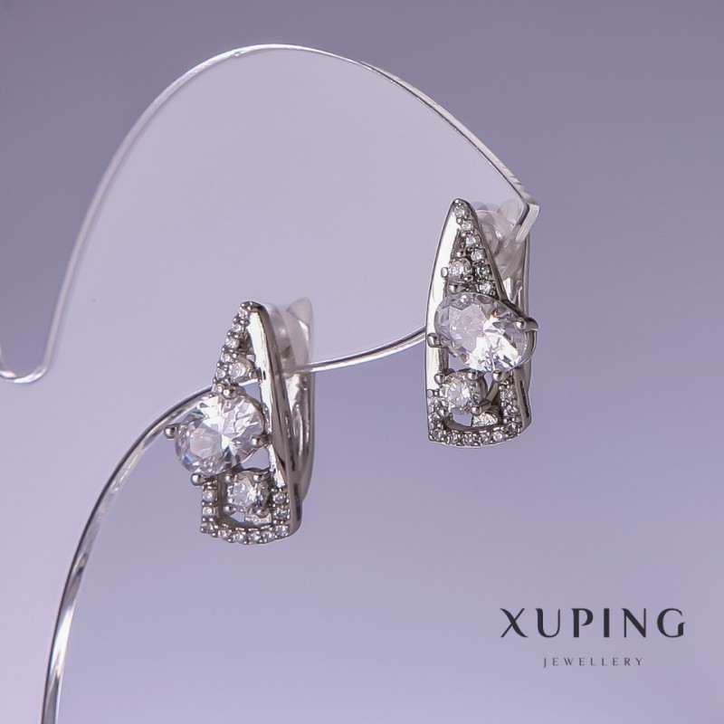 Náušnice Xuping s bílými zirkony 17×8 mm rhodiované
