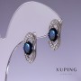Náušnice Xuping se modrými cirkóny 19×8 mm rhodiované
