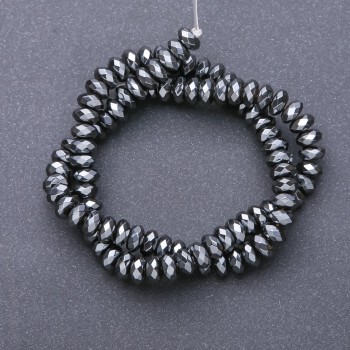 Korálky z hematitu navlečené na šňůrce, broušené rondelové, průměr 8×4 mm, délka 40 cm