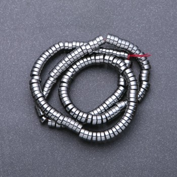 Korálky z hematitu – hladký rondel, rozměr 6×2 mm, průměr 1,5 mm, délka 40 cm