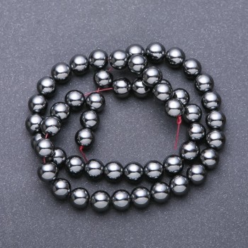 Korálky z hematitu, hladké kuličky, průměr 7,5 mm, na niti 40 cm