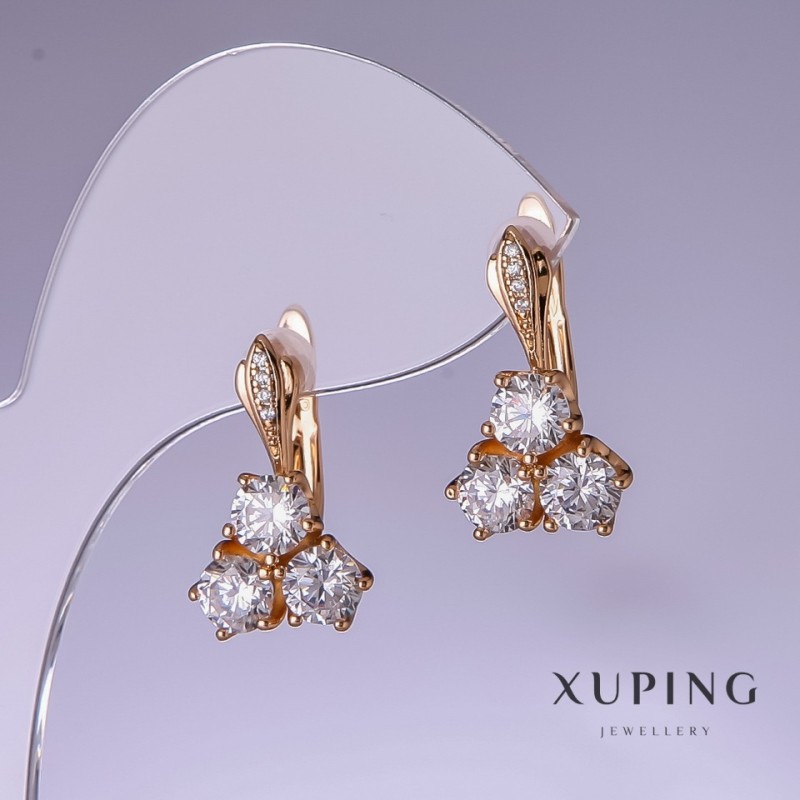 Náušnice Xuping se bílými cirkony 11×4,5 mm pozlacené 18K