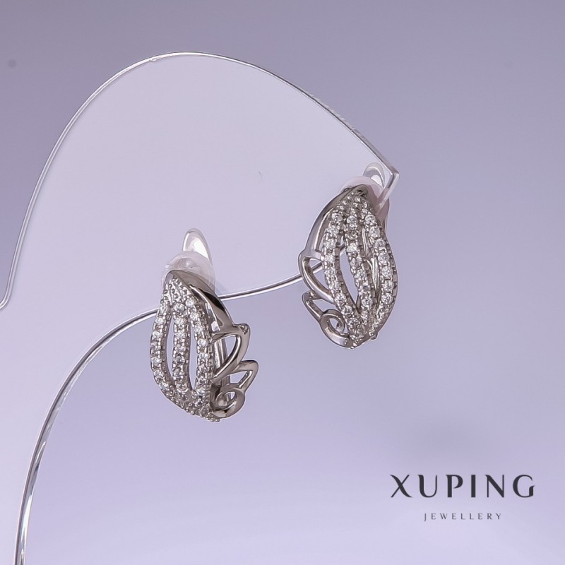 Náušnice Xuping rhodiované s bílými kamínky 14×10 mm