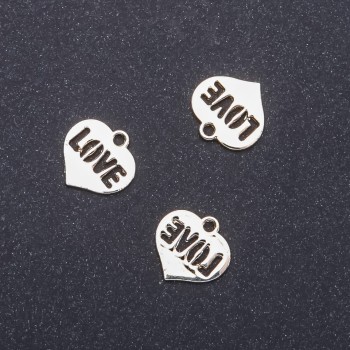 Přívěšek – srdce, světlé zlato, průměr 16 mm, délka 15 mm, balení 12 ks (+ -)