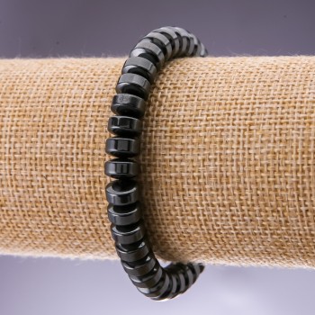 Náramek z přírodního kamene hematit hladký rondel „disk“, průměr 8×5 cm, délka 18 mm