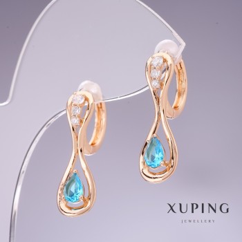 Náušnice Xuping se světle modrými cirkony Topaz 26×8 mm, pozlacené 18K