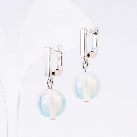 Náušnice „Elegantní“ z měsíčního kamene, průměr 14 mm, délka 3 cm