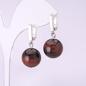 Náušnice «Elegant» z býčího oka, hladká kulička, průměr 14 mm