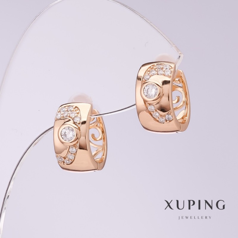 Náušnice Xuping se bílými štrasami, průměr 7 mm, délka 14 mm, pozlacení 18K