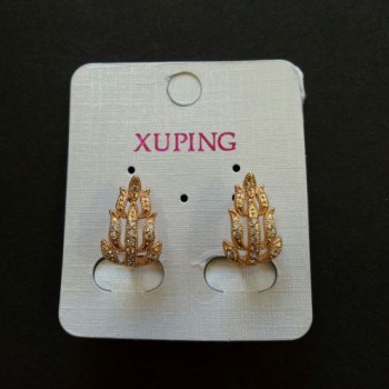 Náušnice Xuping pozlacené 18K – lístky s bílými kameny, 17×11 mm