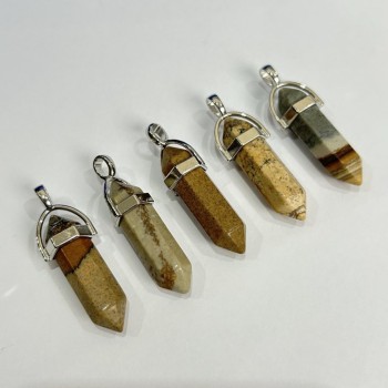 Šestiúhelníkový přívěšek z krajinného jaspisu 40×8 mm+