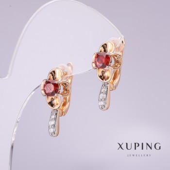 Náušnice Xuping s kamenem červené barvy, 20×10 mm, pozlacené 18K
