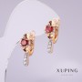 Náušnice Xuping s kamenem červené barvy, 20×10 mm, pozlacené 18K