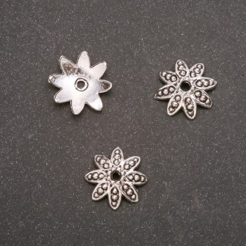 Koncovka pro korálky ze šedého kovu 14 mm, vnitřní průměr 2 mm, balení 20 ks