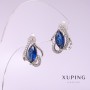 Náušnice Xuping se modrým kamenem 13×18 mm, rhodiované