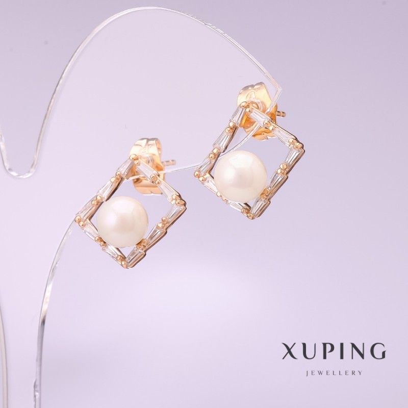 Náušnice Xuping s perlami „Mallorca“ 11×14 mm pozlacené 18K