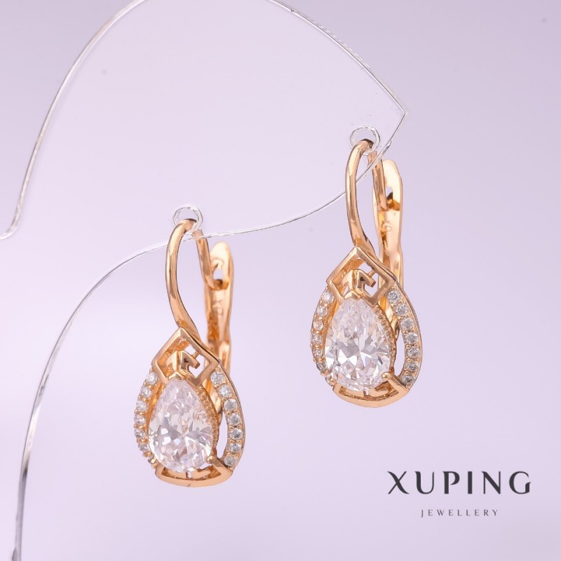 Náušnice Xuping s bílými kameny 24×10 mm pozlacené 18K
